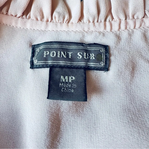 POINT SUR J. CREW Silk Popover Shirt Blouse Pink Ruffle Size Medium Petite MP - Picture 6 of 8